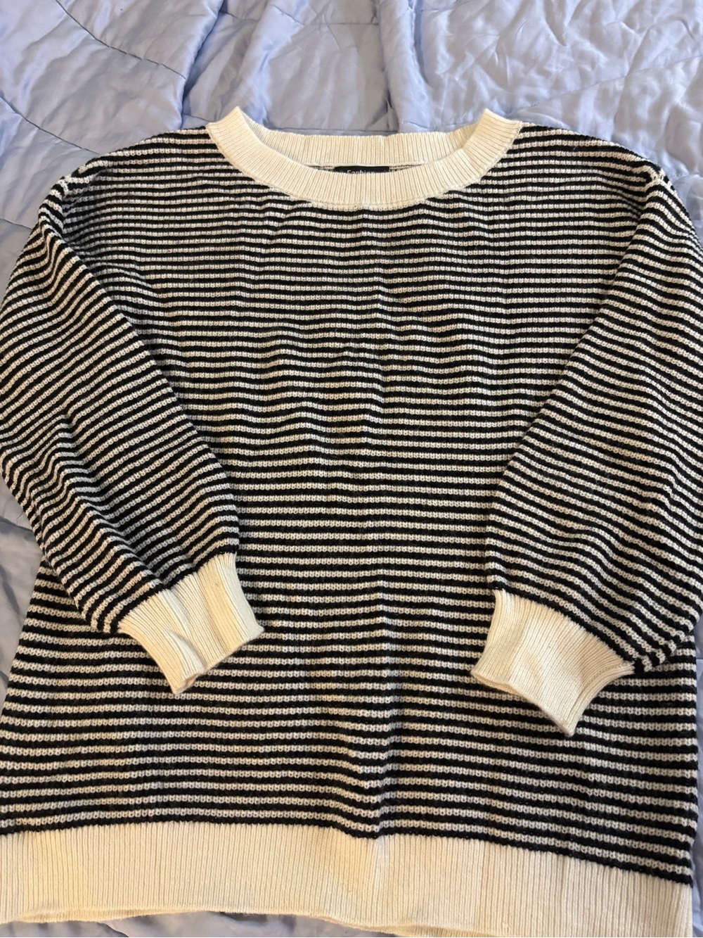 Striped Black and White Women's Crewneck Sweater